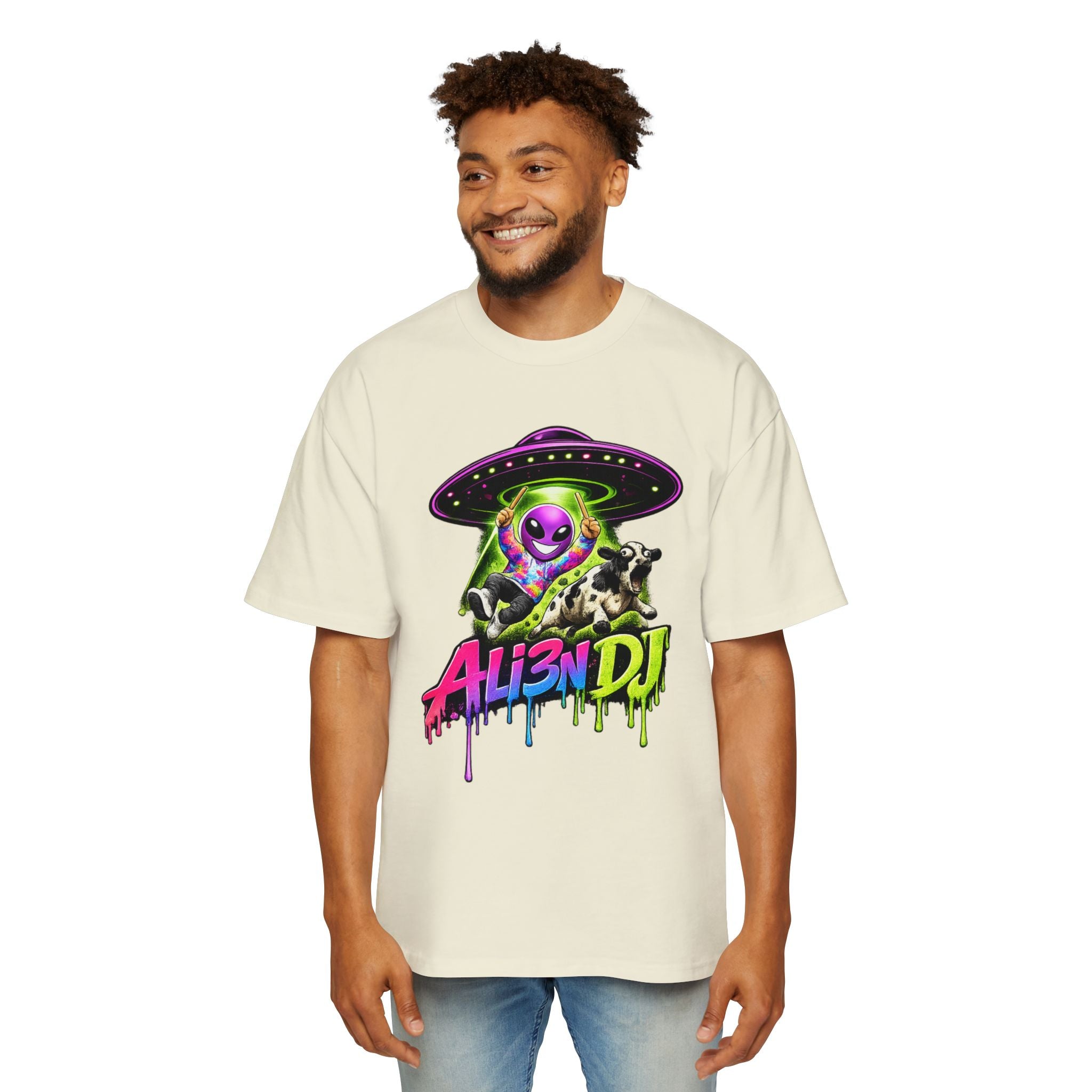 Alien DJ T‑Shirt — Neon UFO Abduction Oversized Tee for Rave, Festival & Streetwear