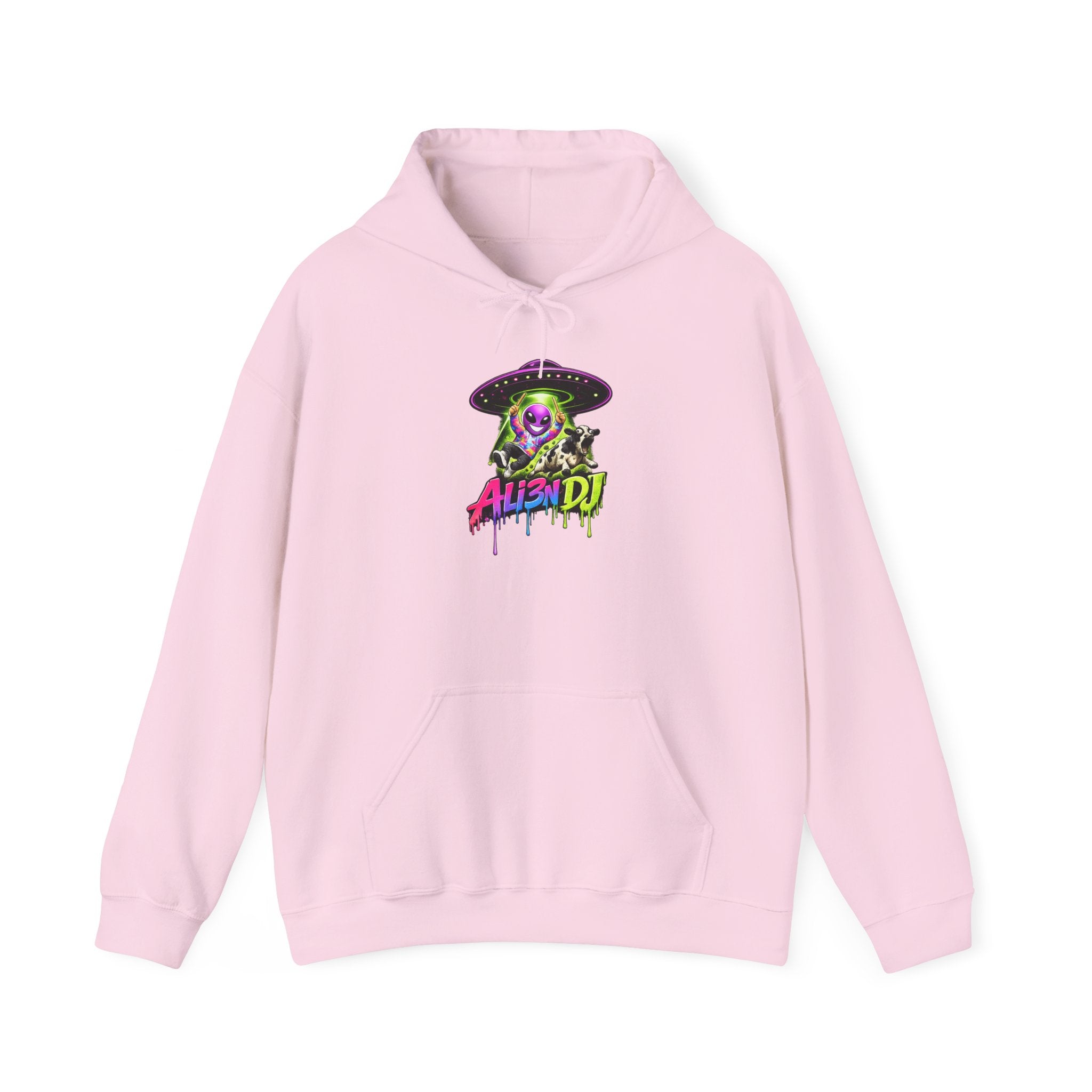 Alien DJ Hoodie — Neon Skull Graphic Pullover for Music Lovers