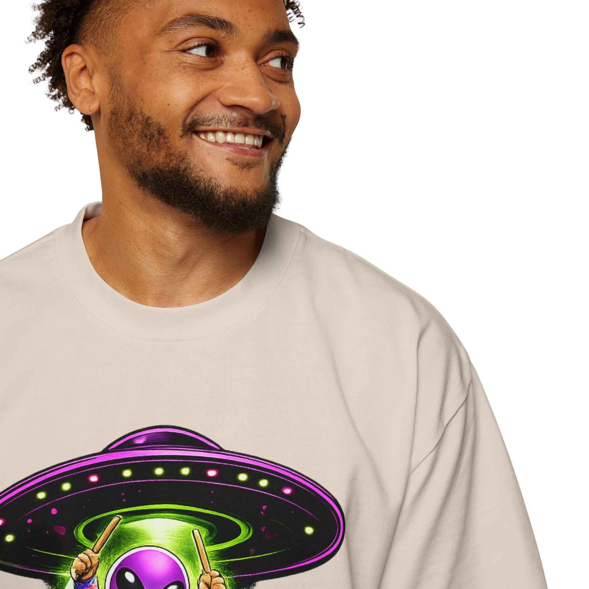 Alien DJ T‑Shirt — Neon UFO Abduction Oversized Tee for Rave, Festival & Streetwear