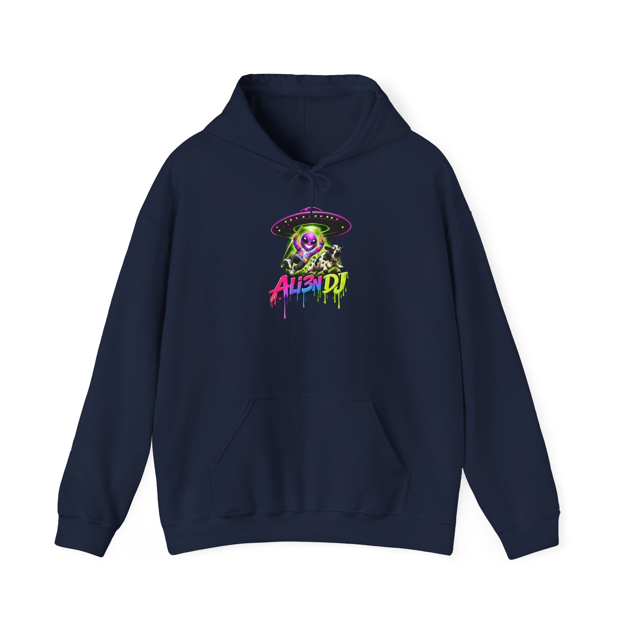 Alien DJ Hoodie — Neon Skull Graphic Pullover for Music Lovers