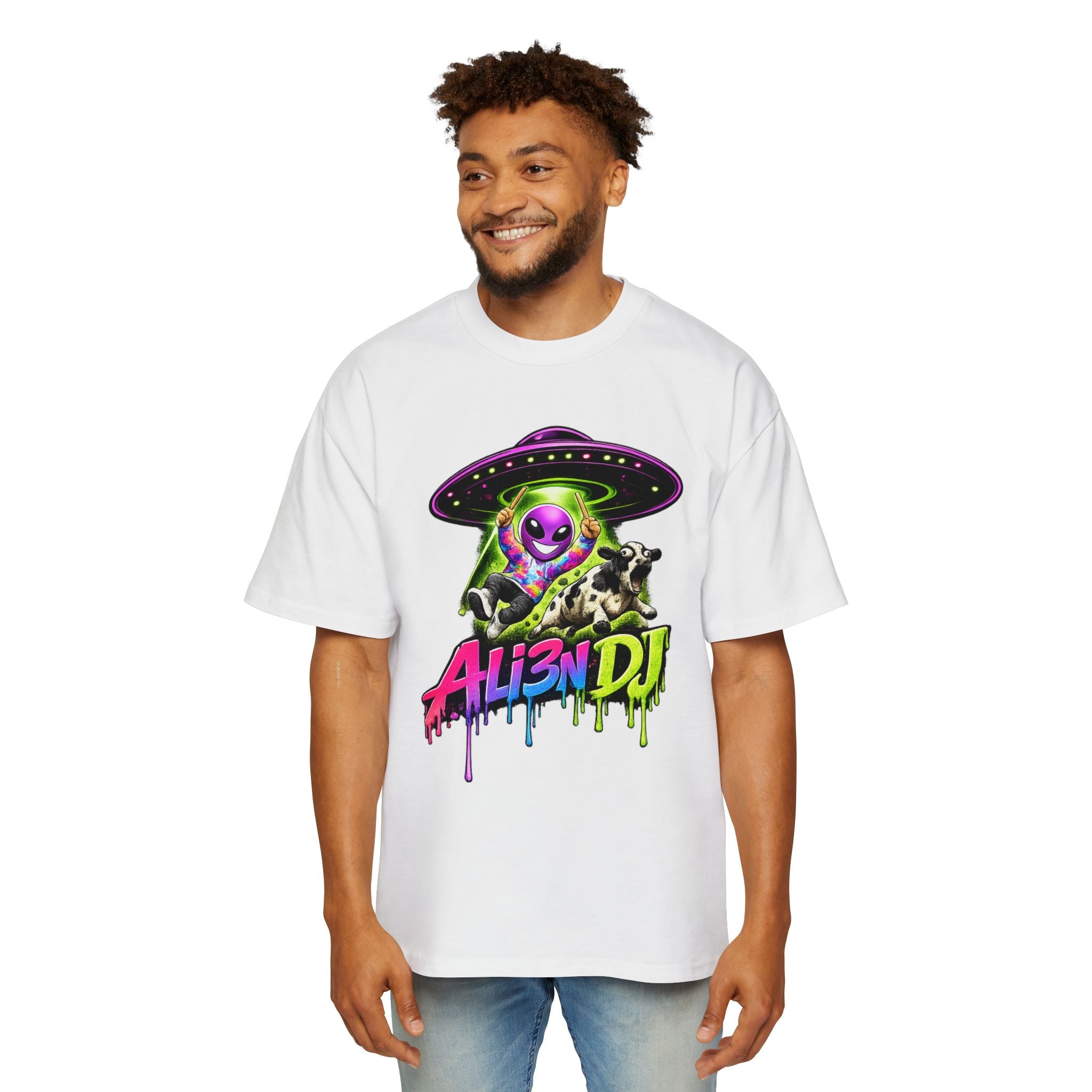 Alien DJ T‑Shirt — Neon UFO Abduction Oversized Tee for Rave, Festival & Streetwear