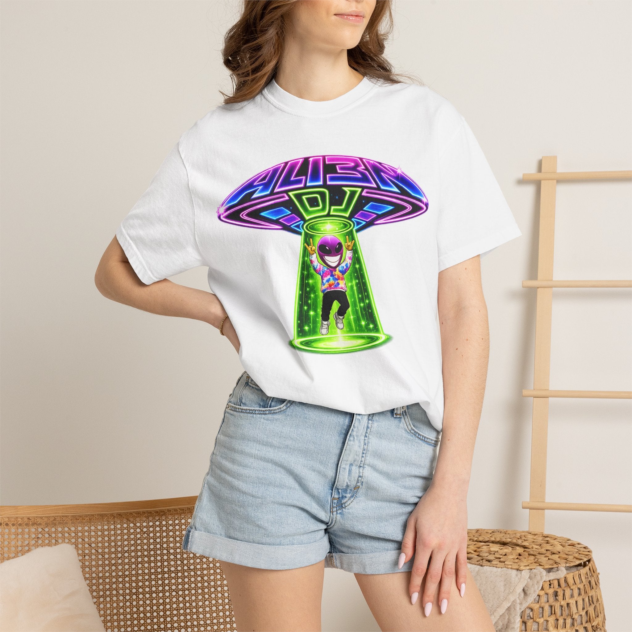 Alien DJ UFO Abduction T-Shirt - Standard 100% Cotton