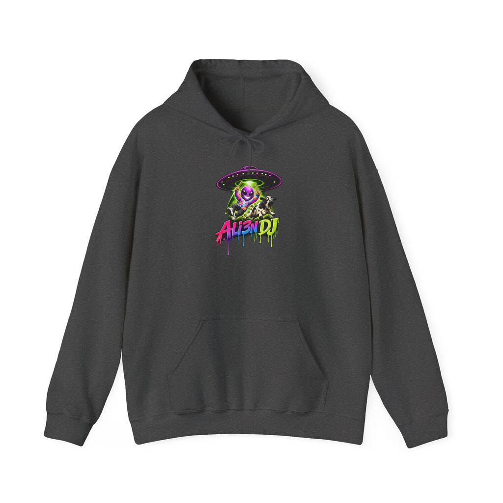 Alien DJ Hoodie — Neon Skull Graphic Pullover for Music Lovers