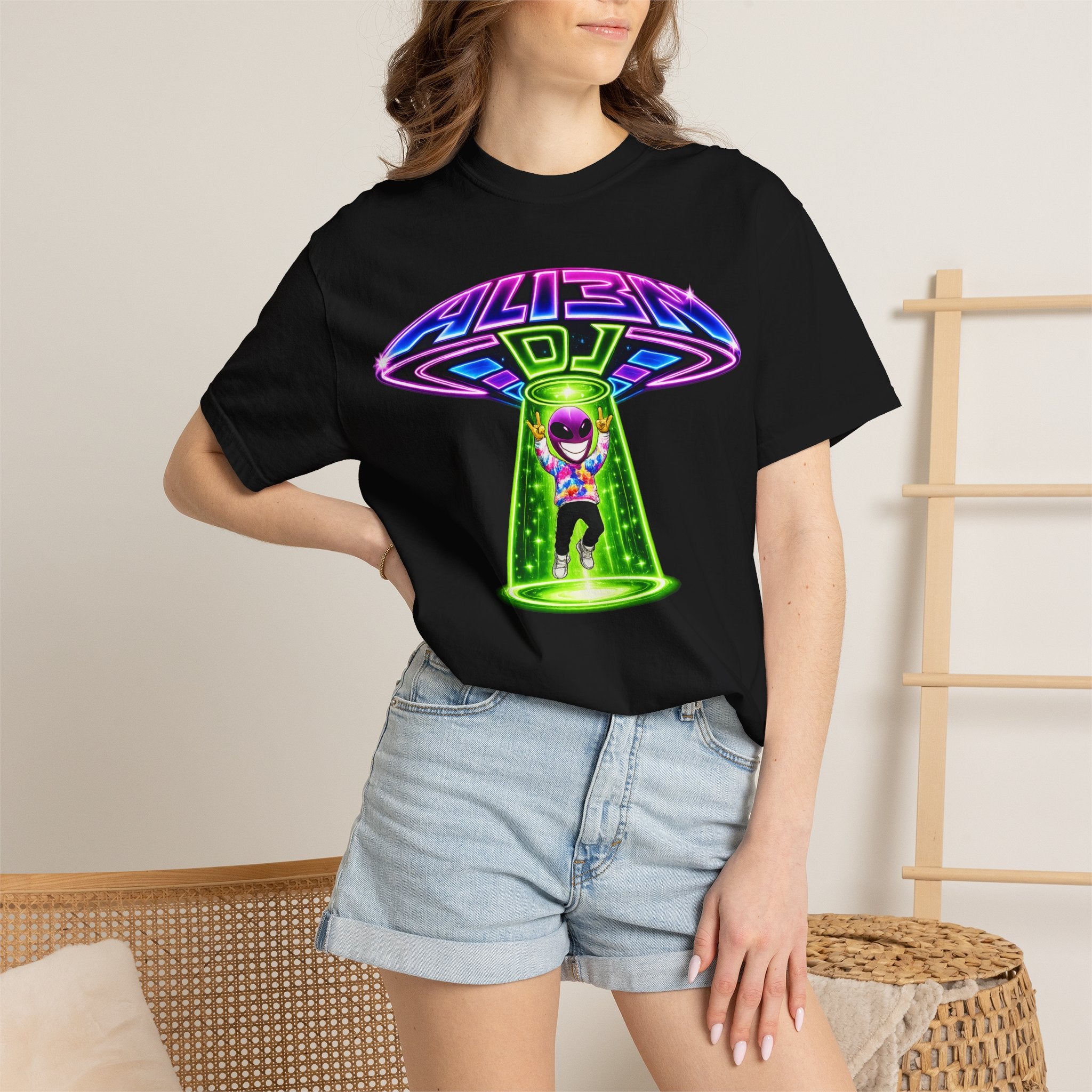 Alien DJ UFO Abduction T-Shirt - Standard 100% Cotton