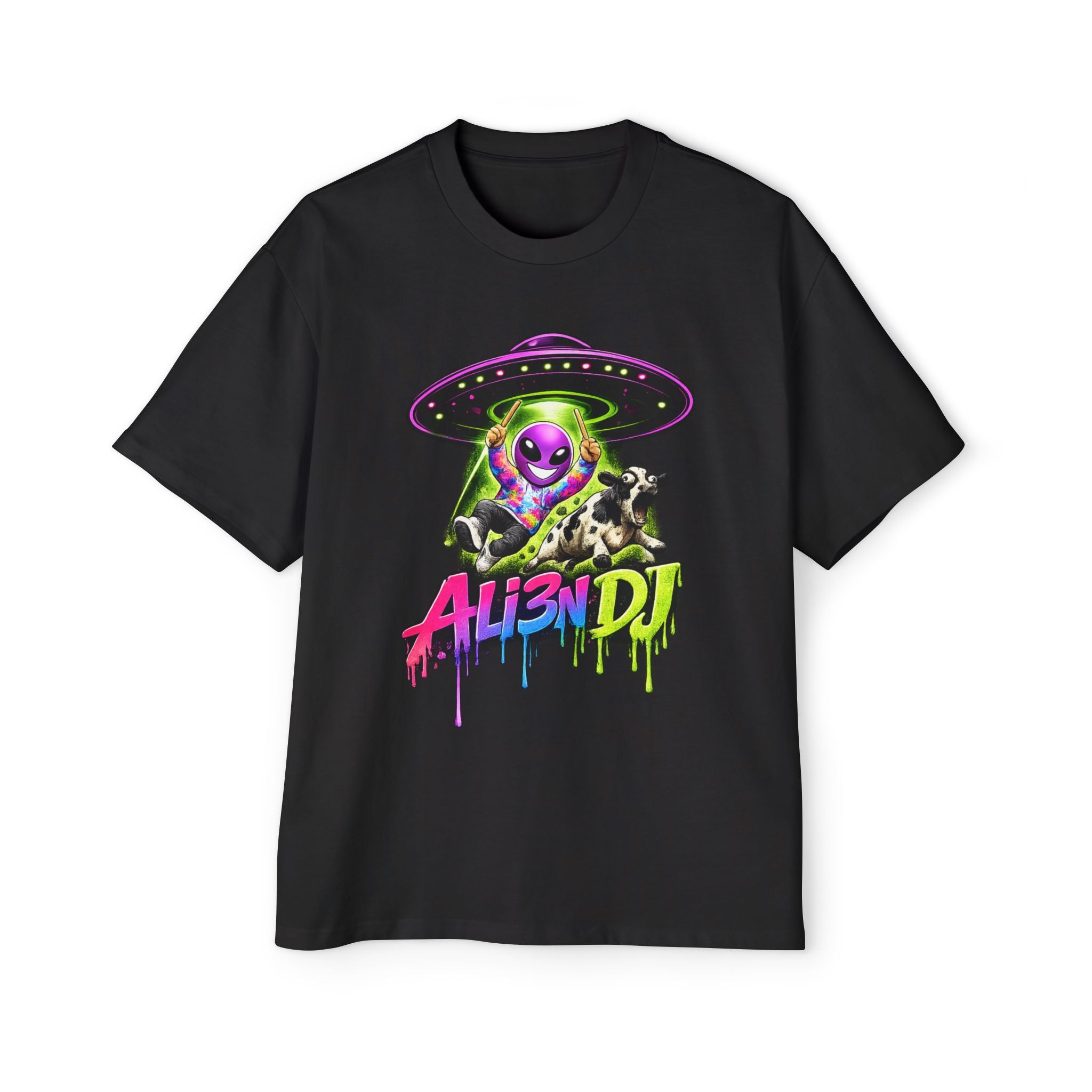 Alien DJ T‑Shirt — Neon UFO Abduction Oversized Tee for Rave, Festival & Streetwear