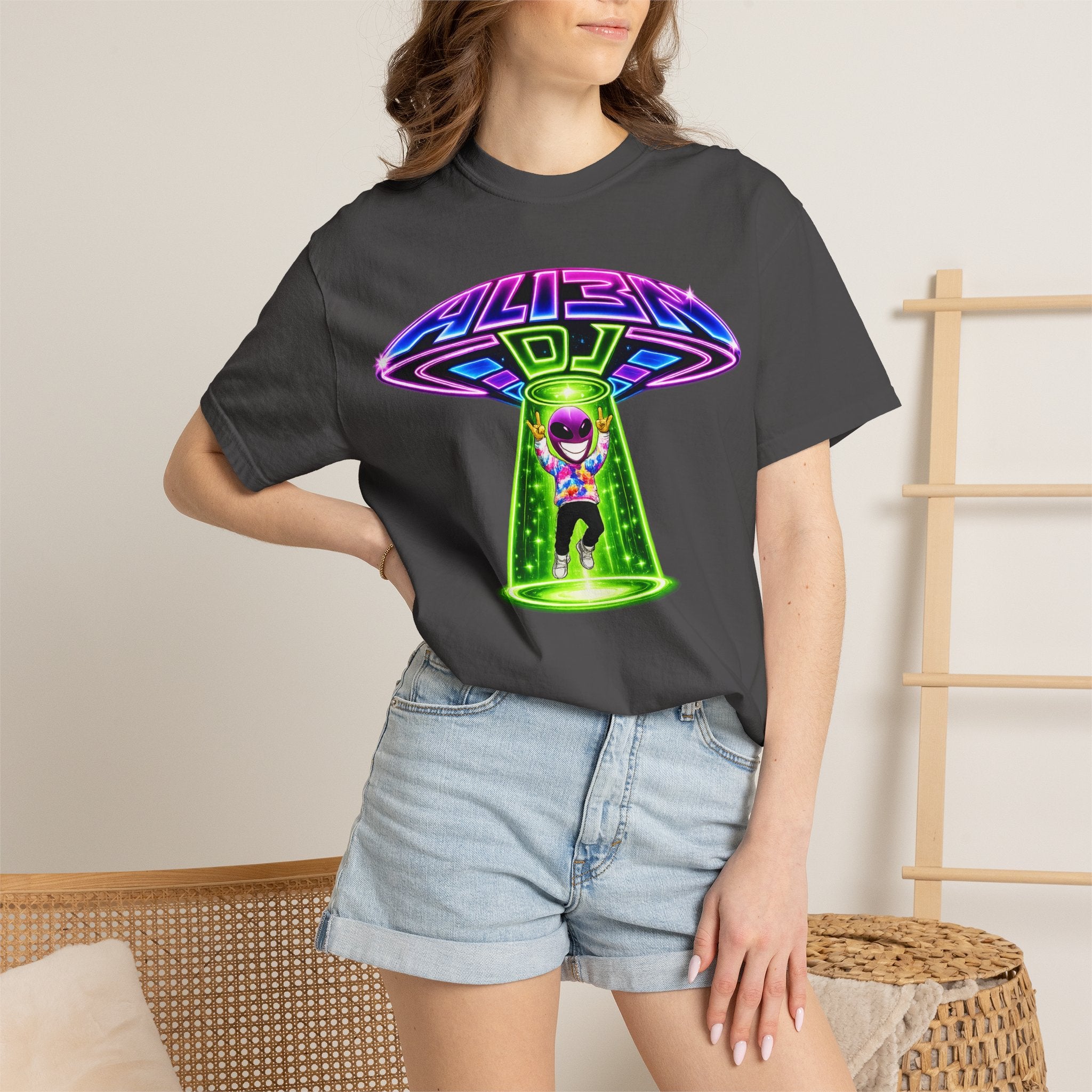 Alien DJ UFO Abduction T-Shirt - Standard 100% Cotton