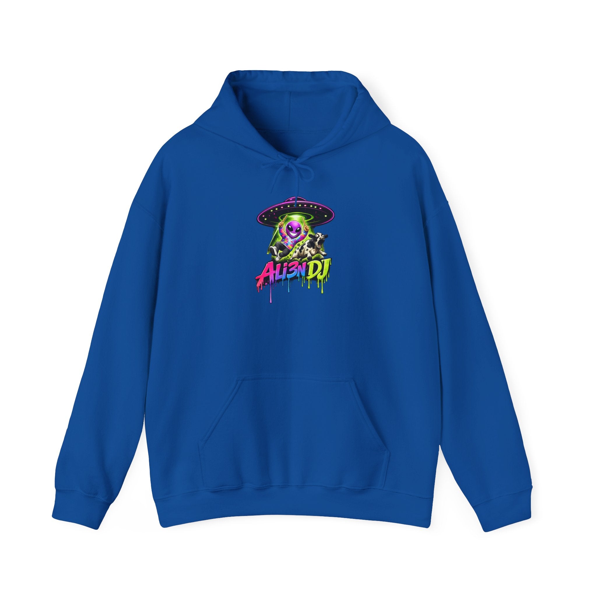 Alien DJ Hoodie — Neon Skull Graphic Pullover for Music Lovers