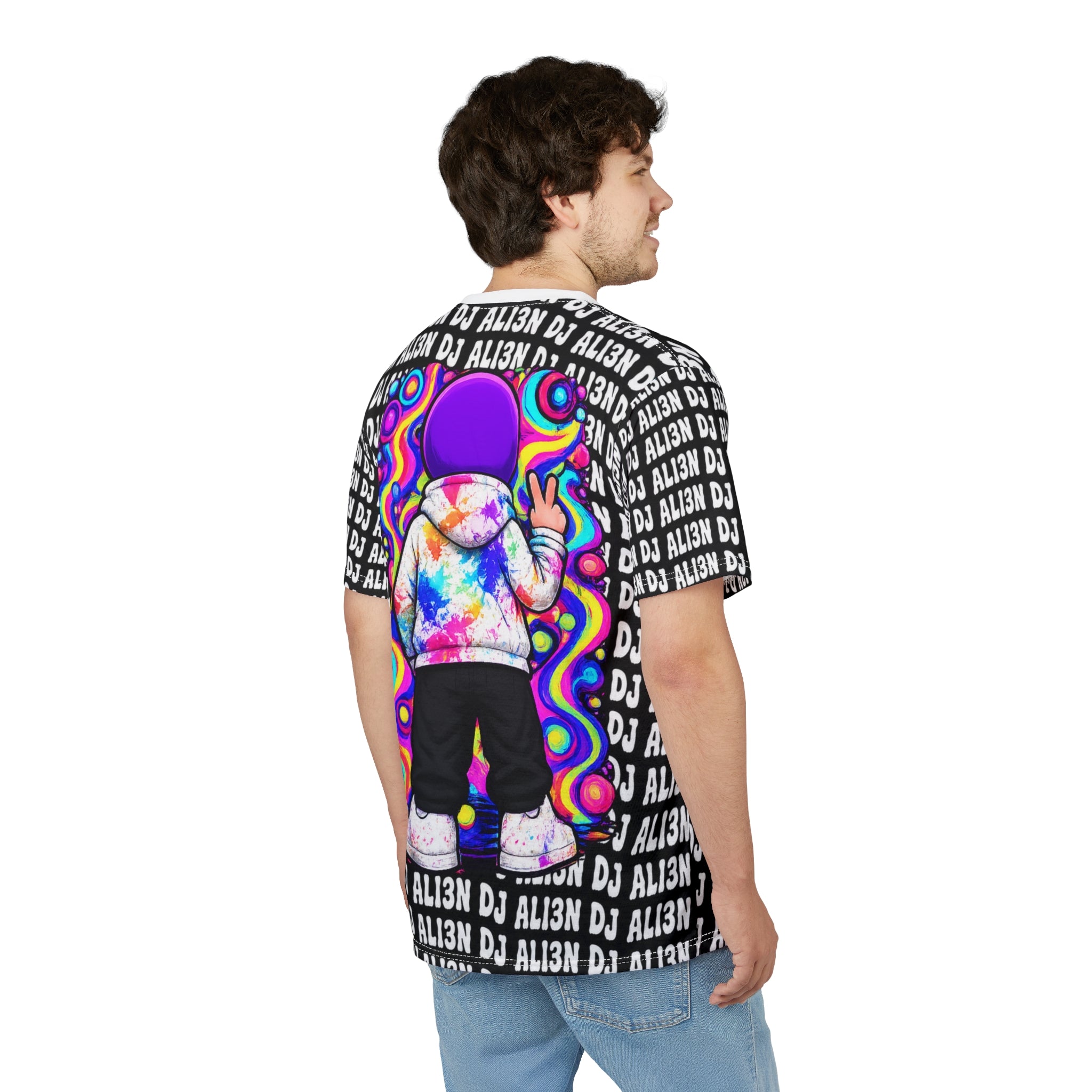 Alien DJ Graphic Tee — Colorful Psychedelic Alien Hoodie Design All-Over Print