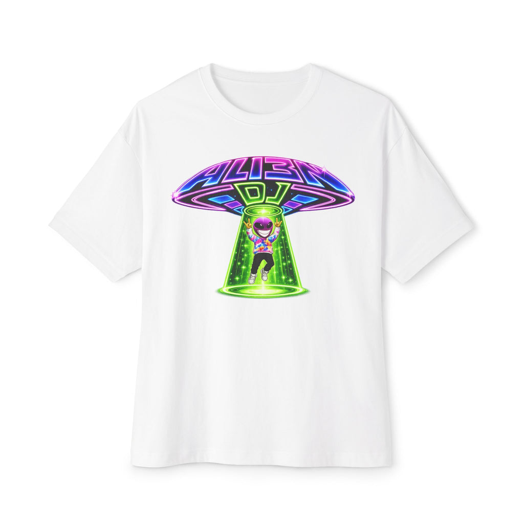 ALI3N DJ Oversized T‑Shirt — Neon UFO Music Graphic Tee