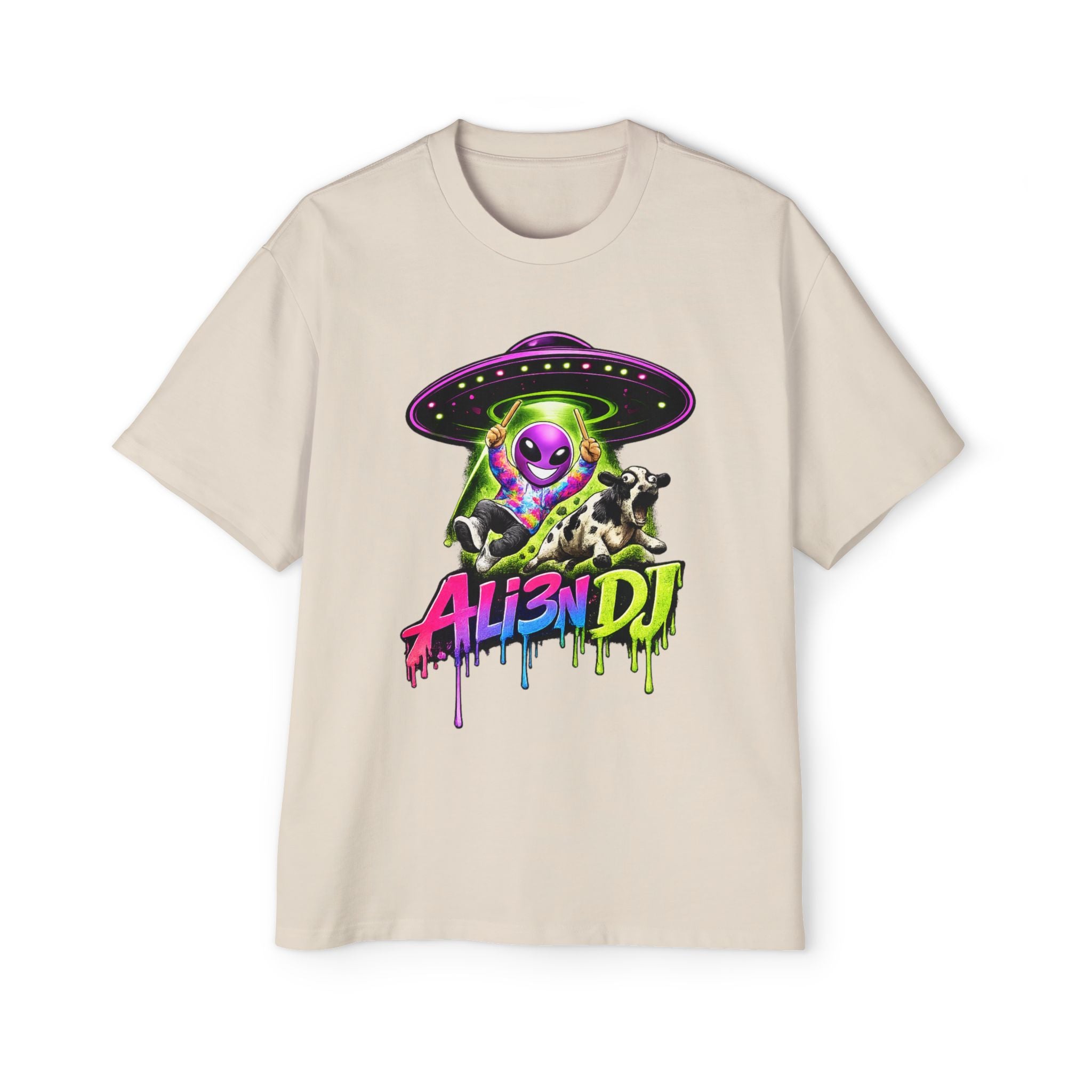 Alien DJ T‑Shirt — Neon UFO Abduction Oversized Tee for Rave, Festival & Streetwear