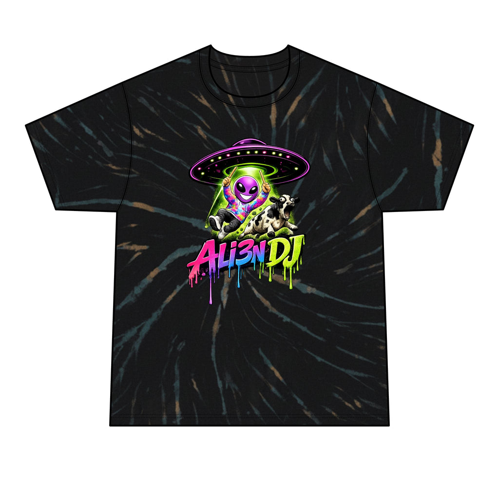 Alien DJ Tie-Dye Tee — Neon UFO Graphic Men’s T-Shirt