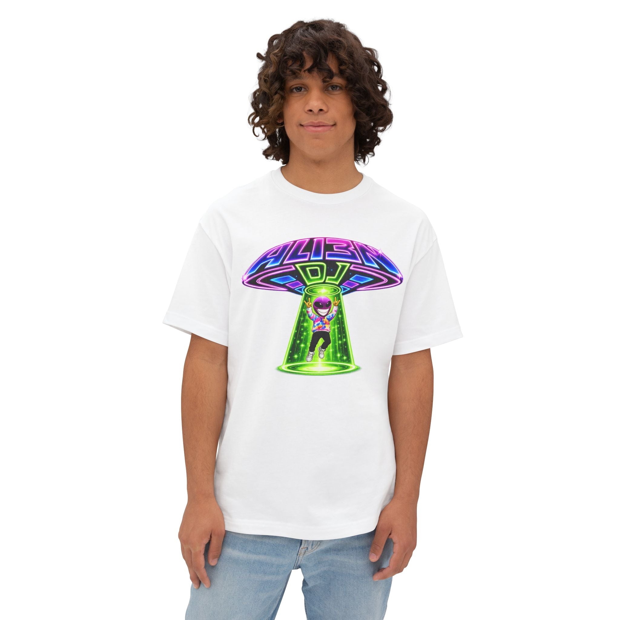 ALI3N DJ Oversized T‑Shirt — Neon UFO Music Graphic Tee