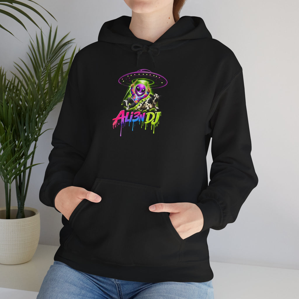 Alien DJ Hoodie — Neon Skull Graphic Pullover for Music Lovers