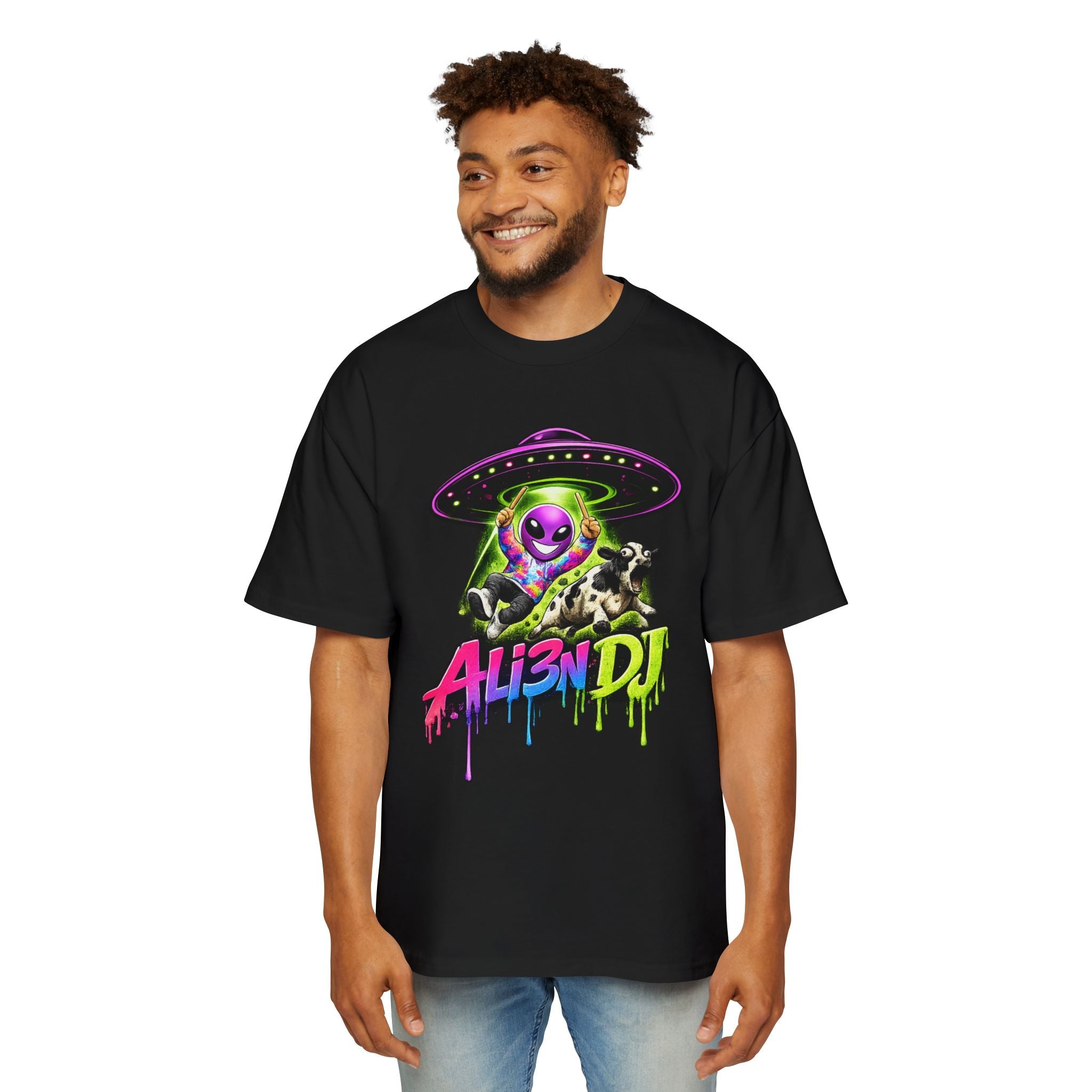 Alien DJ T‑Shirt — Neon UFO Abduction Oversized Tee for Rave, Festival & Streetwear
