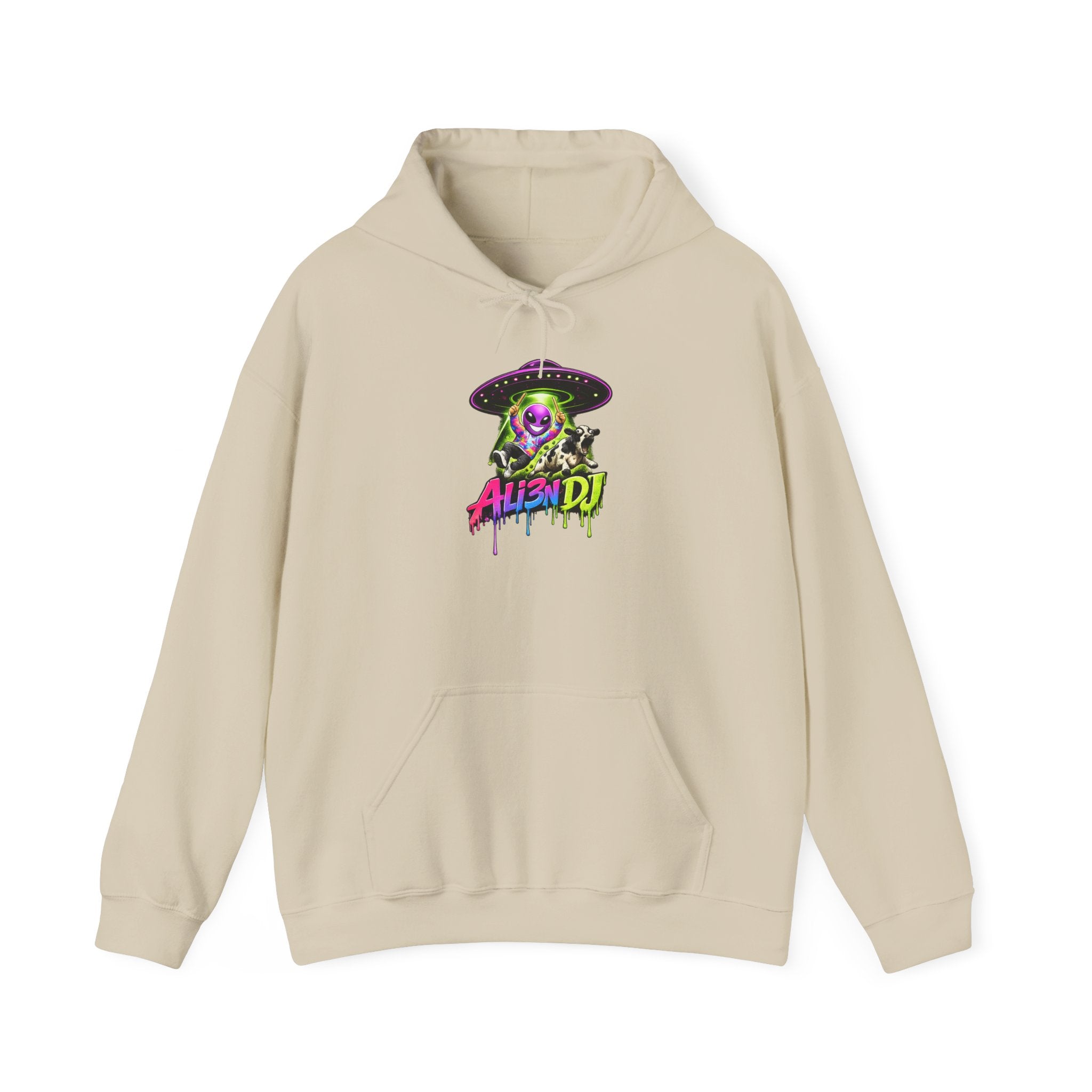 Alien DJ Hoodie — Neon Skull Graphic Pullover for Music Lovers