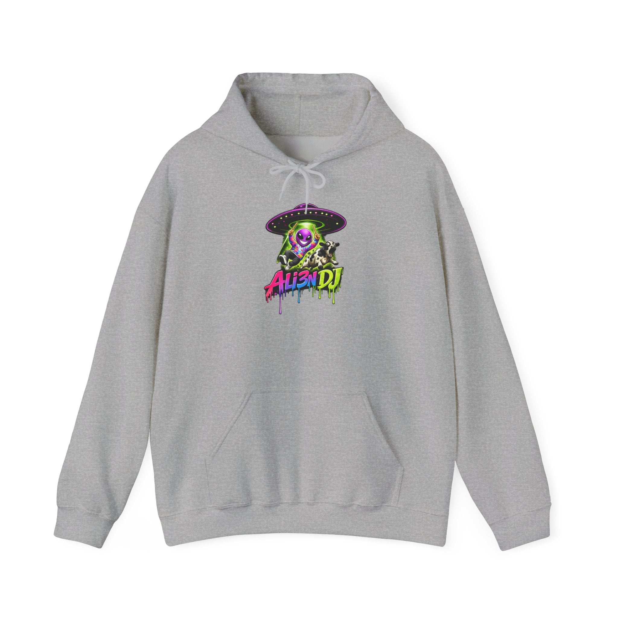 Alien DJ Hoodie — Neon Skull Graphic Pullover for Music Lovers