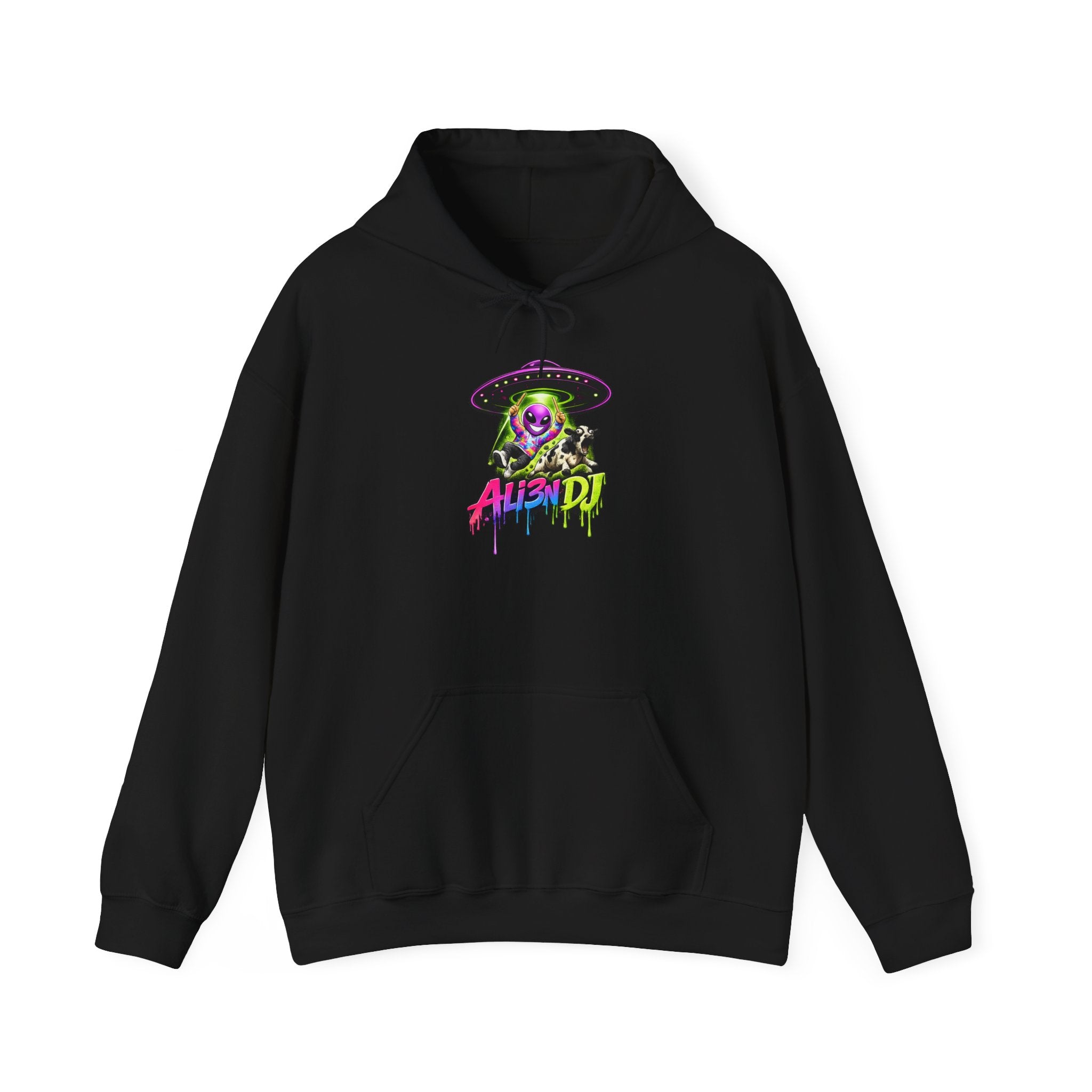 Alien DJ Hoodie — Neon Skull Graphic Pullover for Music Lovers